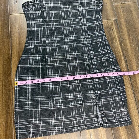 Black & White Plaid Mini Dress size M square neck, bodycon, thin straps Punk Y2K - Picture 4 of 16